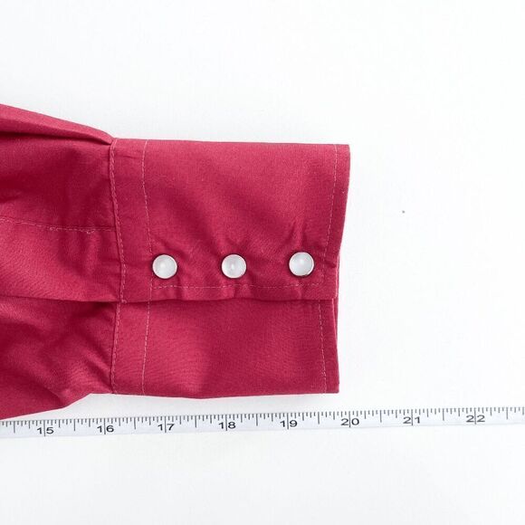 Vintage Karman Mens Pearl Snap Button Western Shirt Burgundy Red Size 15.5-33 - Picture 8 of 10